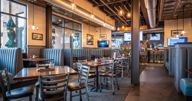 Interior, tables, chairs and booths