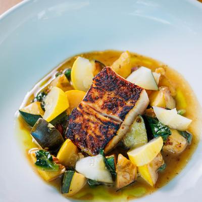 Seared kampachi served