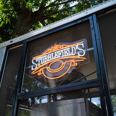 Stubblefield’s BBQ neon food truck sign.