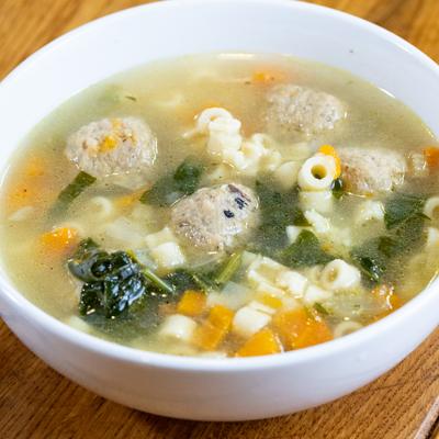 Italian Wedding Soup served on the table.
