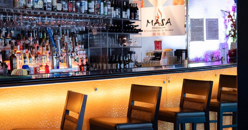 Interior, bar area, bar and bar stools