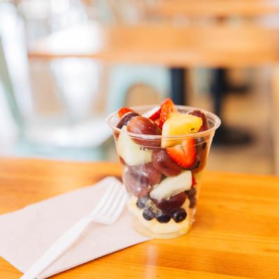 A Fruit Cup with a fork.