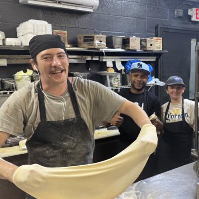 Watch me toss that pie!.