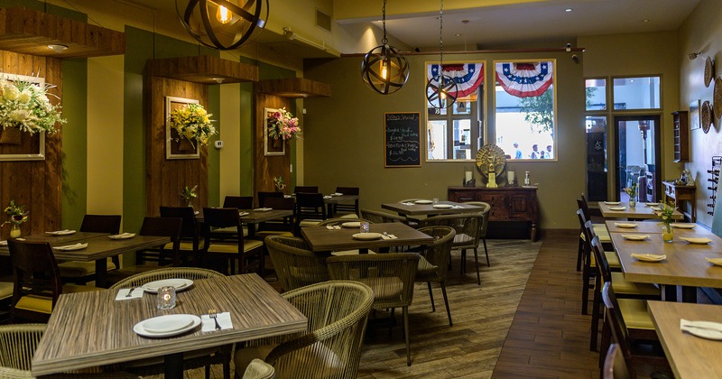 Dining area with set tables