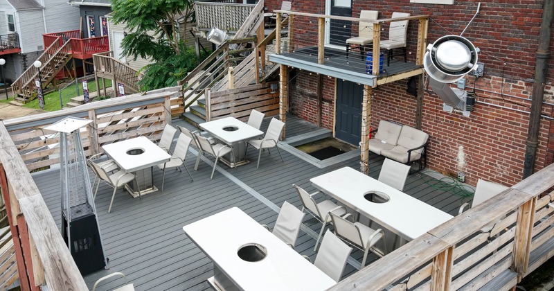 Open terrace with tables and chairs