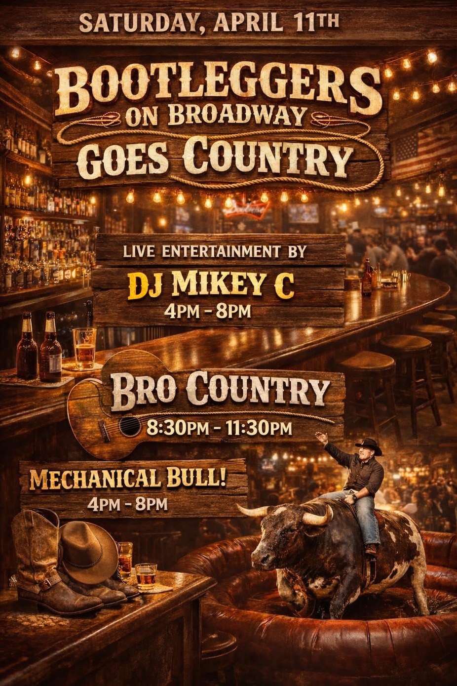 🤠 Bootleggers on Broadway Goes Country – Saturday April 11th! 🤠 event photo