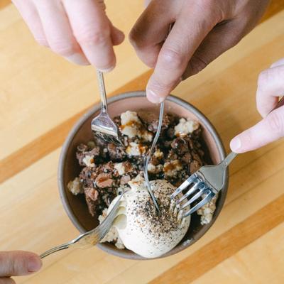 Gluten-free brownie sundae, with dulce de leche ice cream. At Table Asheville..