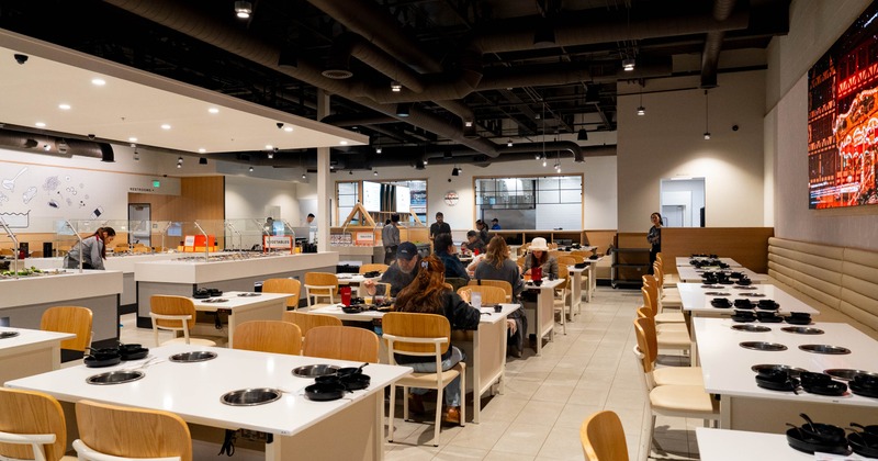 Interior, wide view, dining area