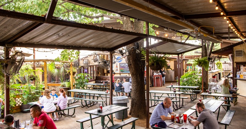 Exterior, patio, seating area with guests