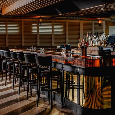 Interior, a bar and bar seating.