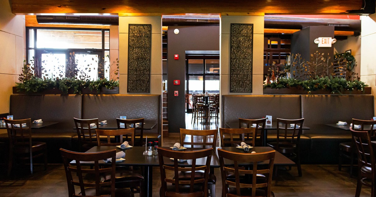 Decorated interior, tables ready for guests