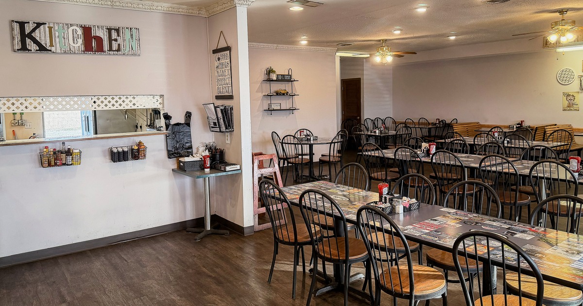 Diner area, tables,chairs, kitchen counter