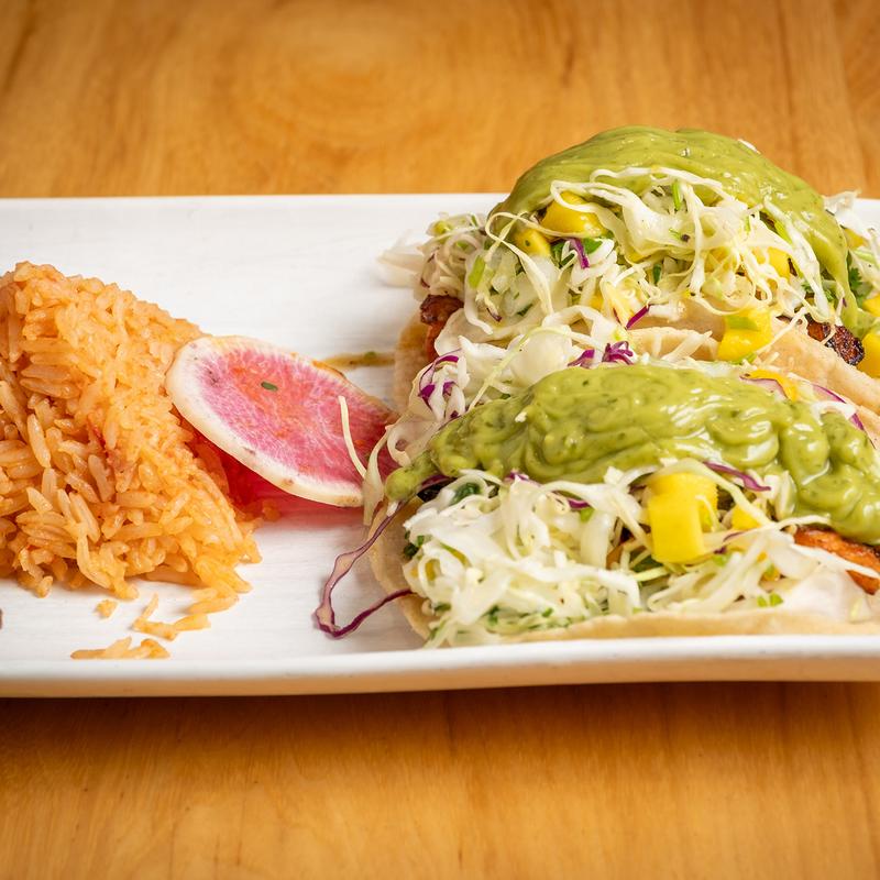 menu item 9 of 15, Two Tacos Choice Of: Wild Salmon Seabass Fish or Shrimp