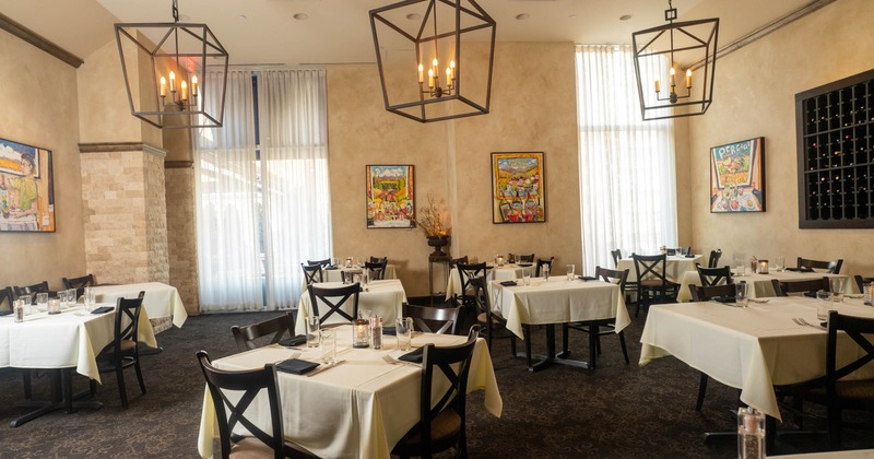 Interior, seating area with tables and chairs