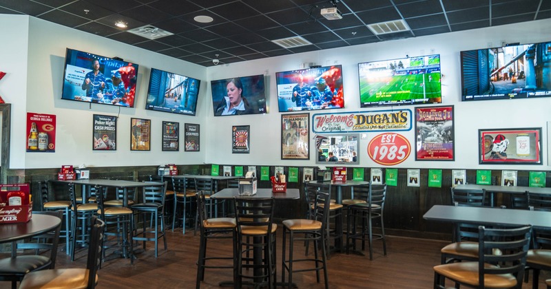 Interior, seating area with tables and chairs
