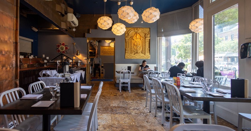 Interior dining area,  tables ready for guests