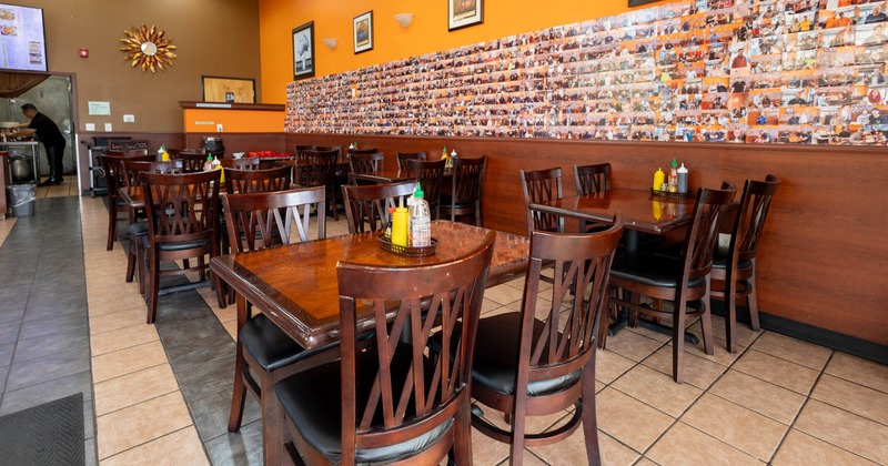 Interior seating area with chairs and tables