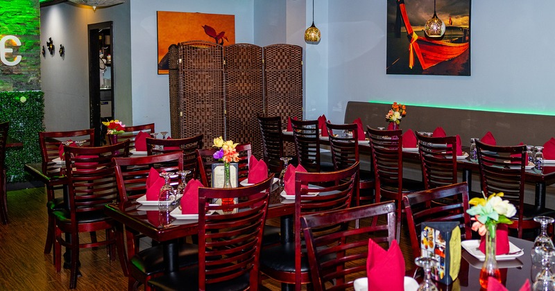 Interior, dining area with set tables