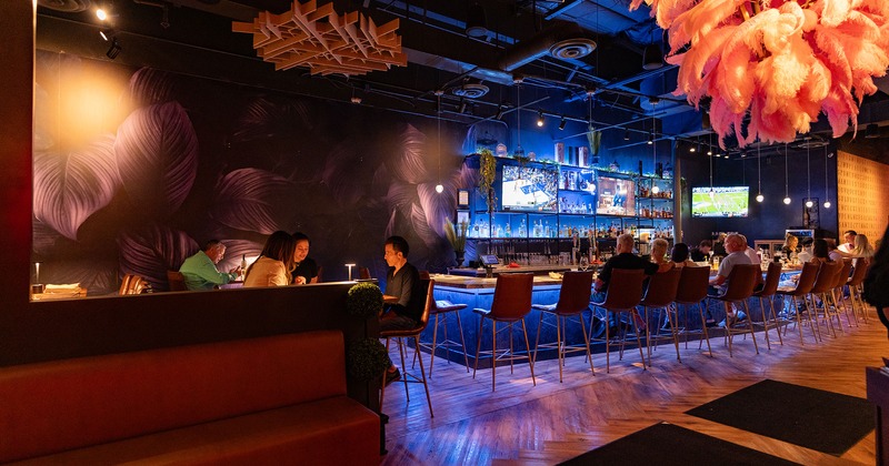 Interior, seating area and bar