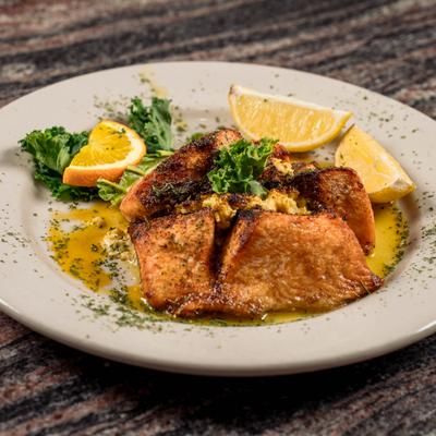 Stuffed salmon fillet.