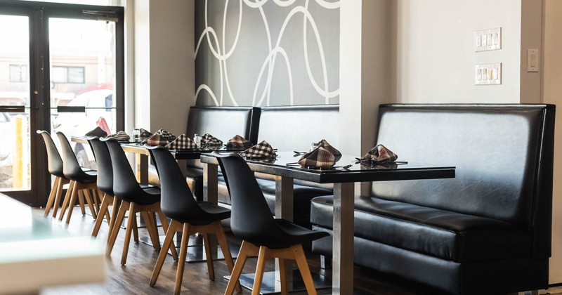 Interior, set tables ready for guests