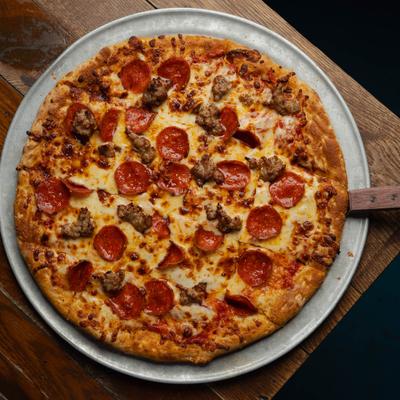 Pepperoni and sausage pizza.