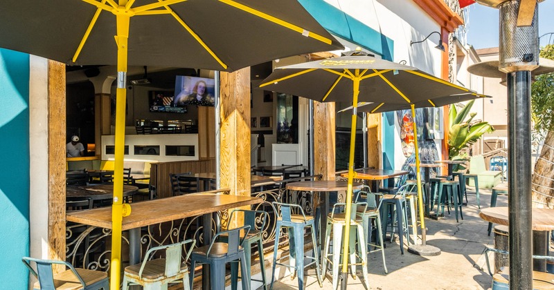 Exterior, tall tables and bar stools