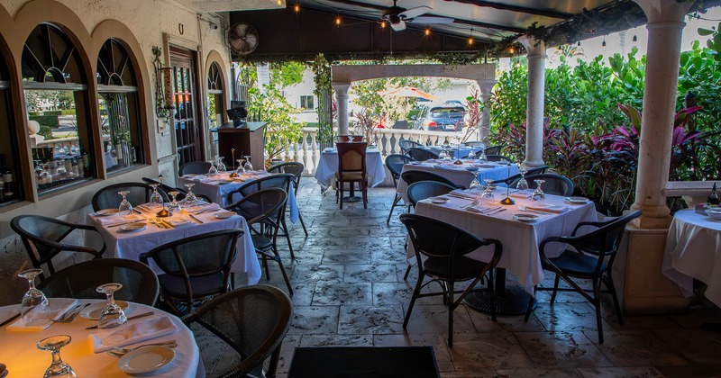 Patio, tables set for guests