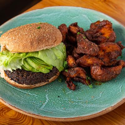 Black Bean Burger and oven grilled potatoes