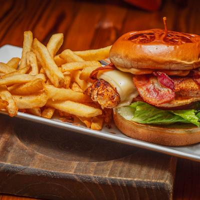 Cajun Blackened Chicken Sandwich, and a side of fries.