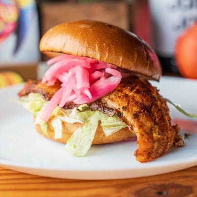 Cast Skillet Blackened Salmon sandwich.