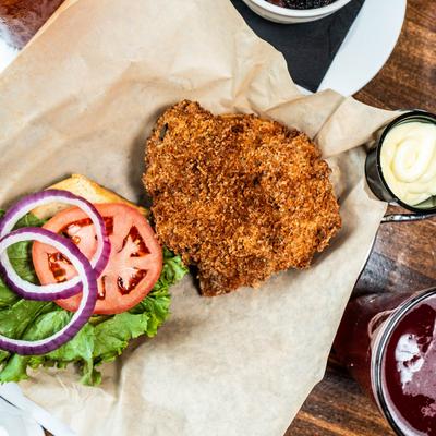 Breaded tenderloin, top view.