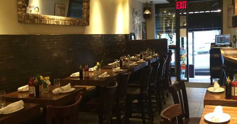 Indoors, barstools and entrance