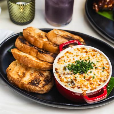 Spinach and Artichoke Dip, with crostini.