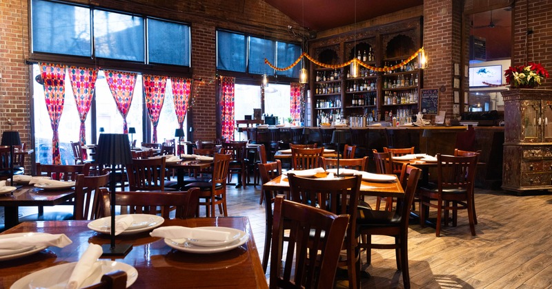 Interior, seating area with tables and chairs