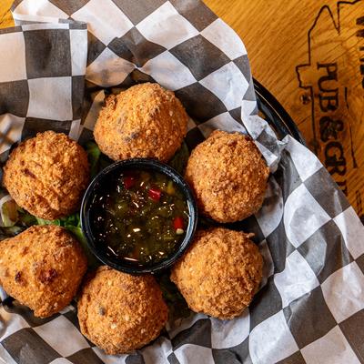 Pimento Cheese Dough Balls with a dip.