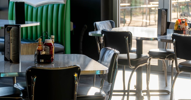 Interior, tables and chairs