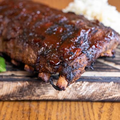 Barbecue ribs, close-up.