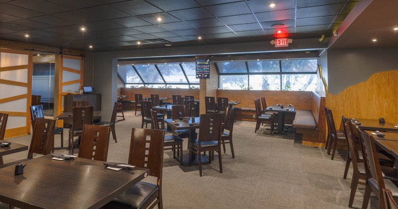 Interior, dining tables and seats