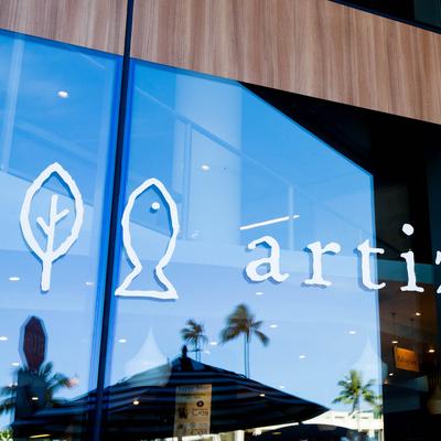 Restaurant window logo.