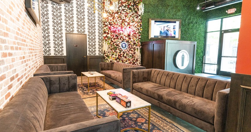 Lounge area, tufted sofas