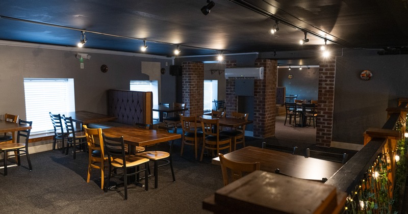 Interior of modern restaurant upper dining area