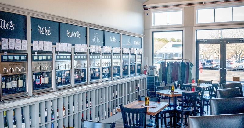 Self-serve wine bar and seating area