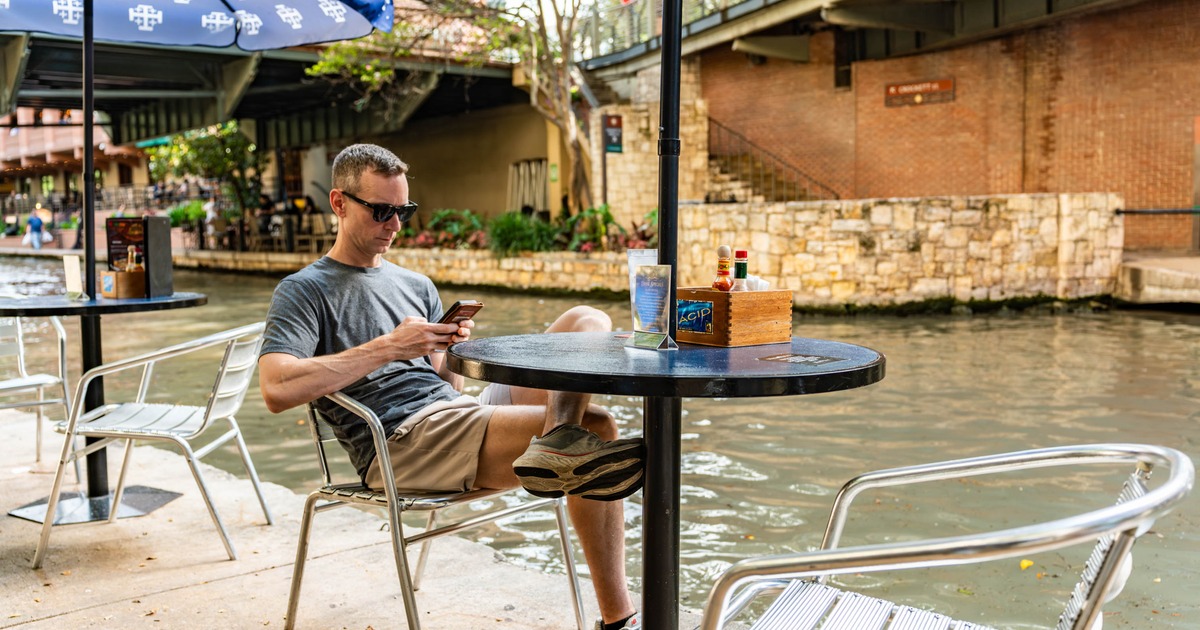 Customer sitting by the pond