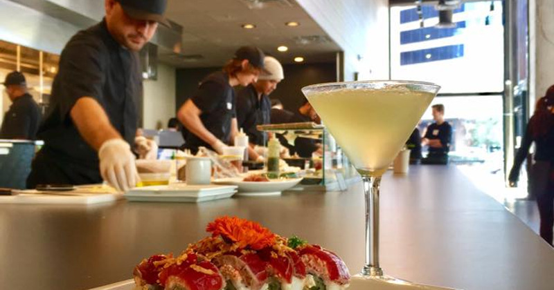 Interior, staff serving food and drinks