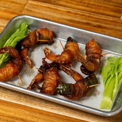 Bacon wrapped shrimp.