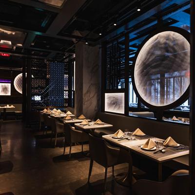 Fully set dining tables.