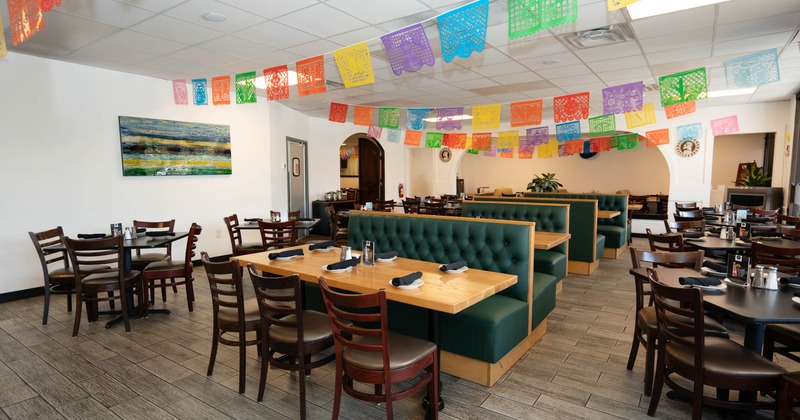 Dining area, tables ready for guests