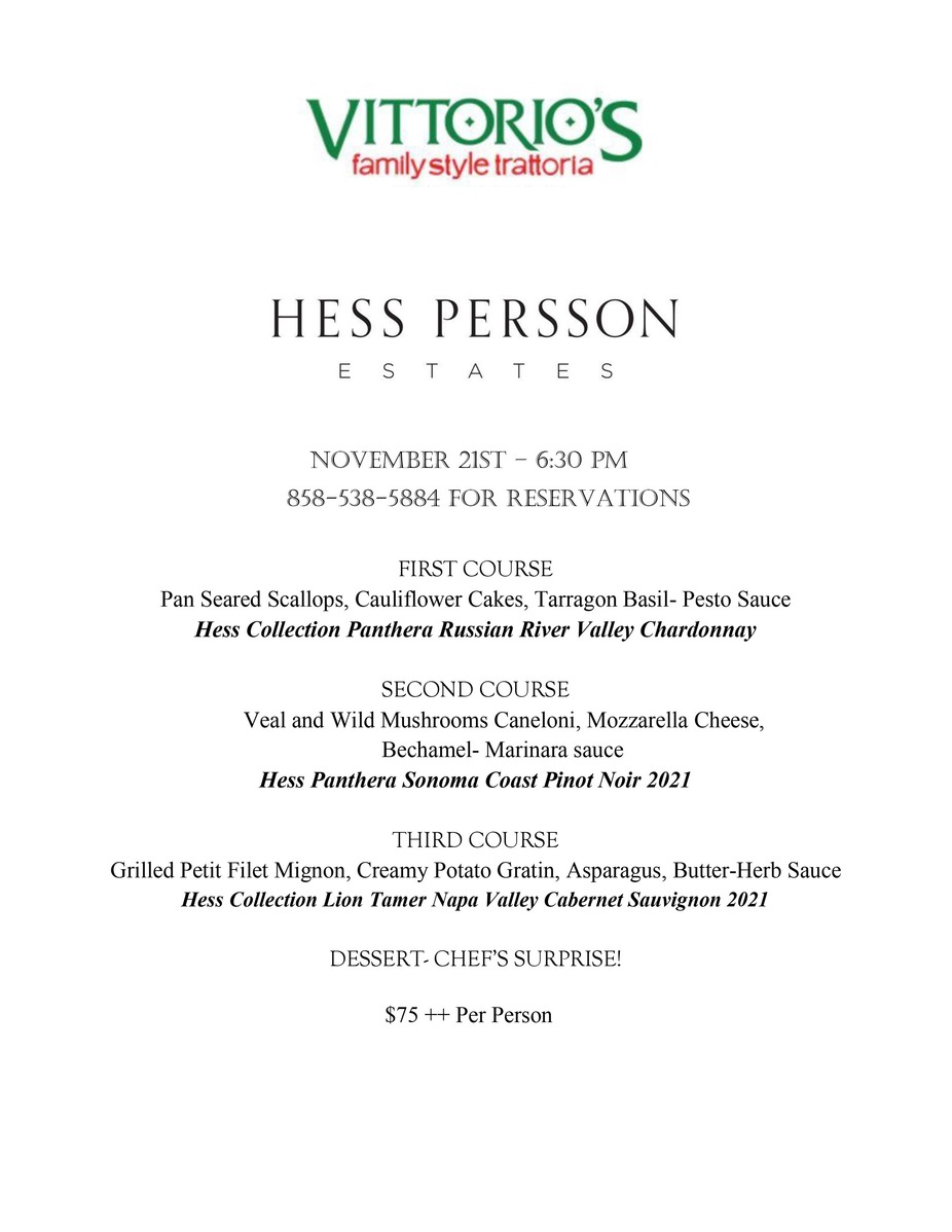 HESS PERSSON ESTATES Wine Dinner event photo