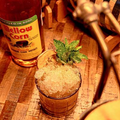 Glass of cocktail, top view